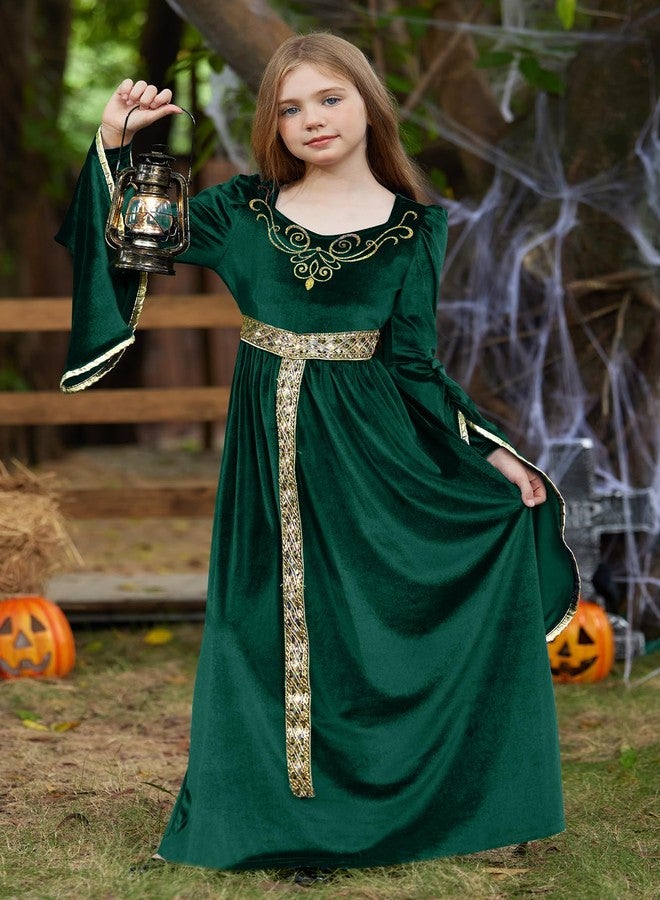 BesserBay Long Sleeve Velvet Gown in Forest Green for Girls Renaissance Ball Gown Full Length Princess Elegant Dress 12 Years - Image 4